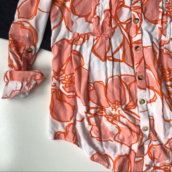❤️Anthropologie Maeve Orange Pintucked Floral Top - Picture 5 of 6